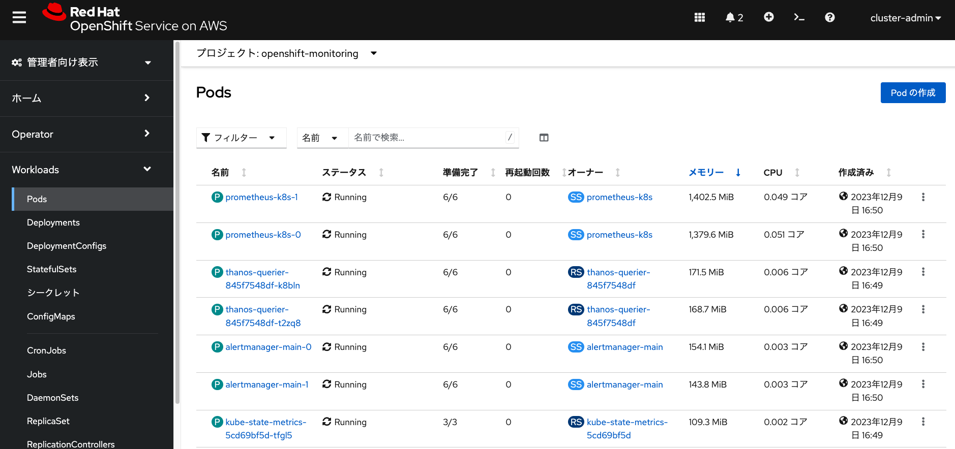 openshift monitoring pods