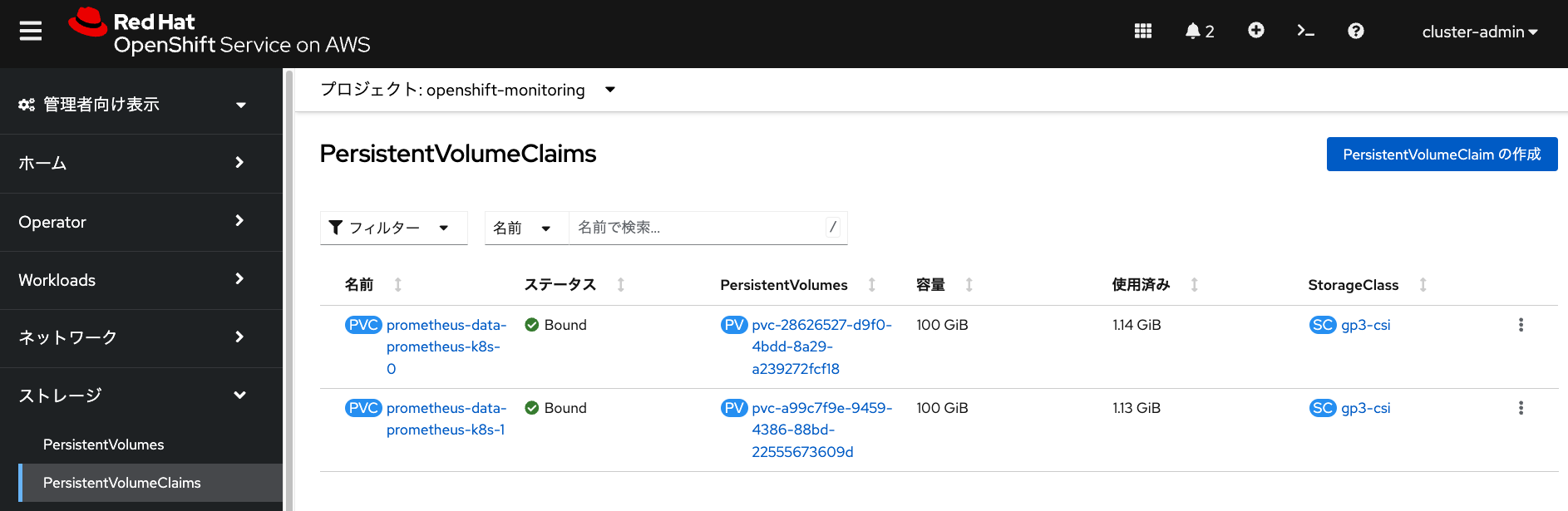 openshift monitoring pvc