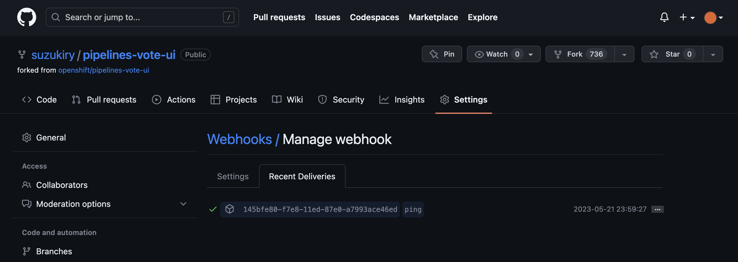 triggers webhook status